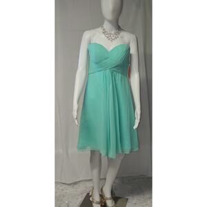 Let's Fashion Short Mint Crinkle Chiffon Dress with Front Cascade Strapless